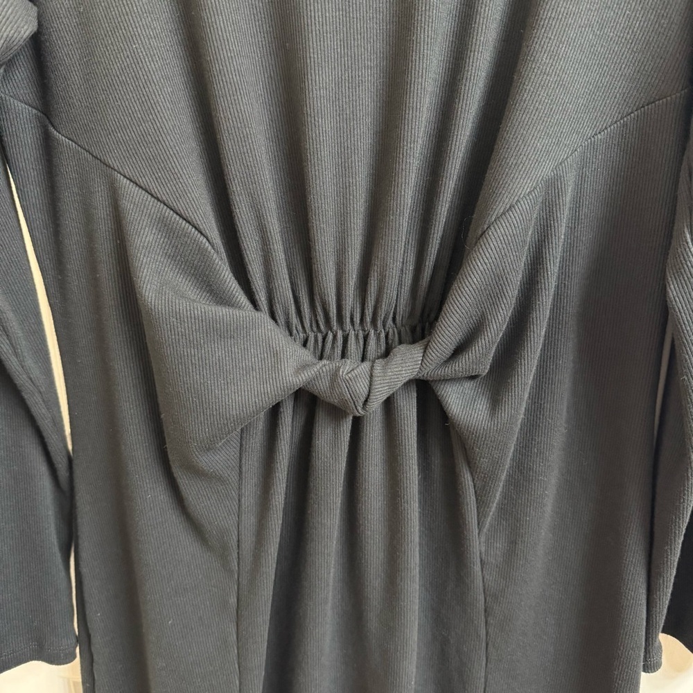 Aerie Women Sz XL Black Ribbed Casual Long Sleeve Twist Front T-Shirt Mini Dress - Picture 4 of 9